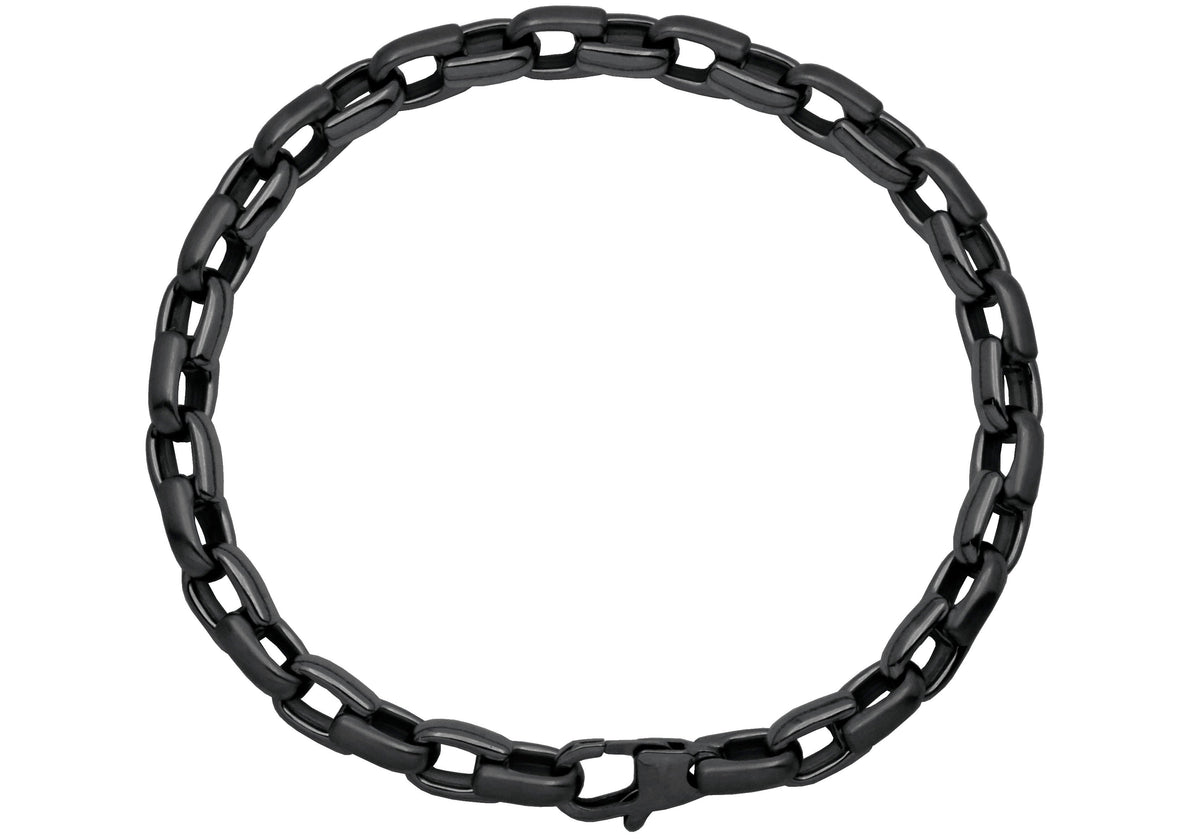 Mens 6mm Black Plated Stainless Steel Link Chain Bracelet