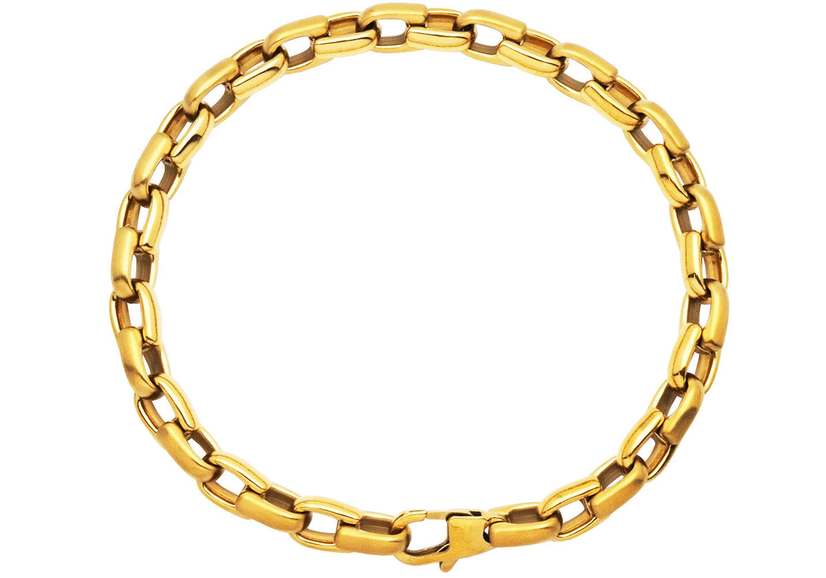 Mens 6mm Gold Plated Stainless Steel Chain Bracelet