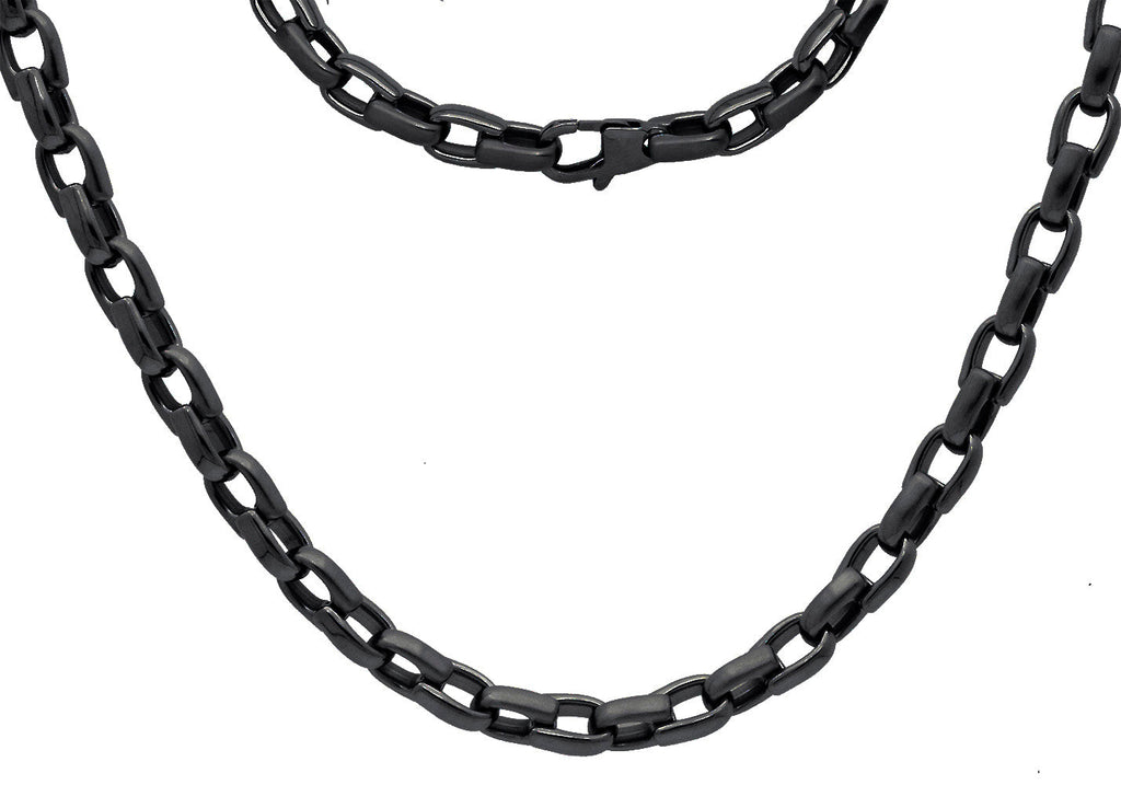 Mens 6mm Black Plated Stainless Steel Link Chain Necklace