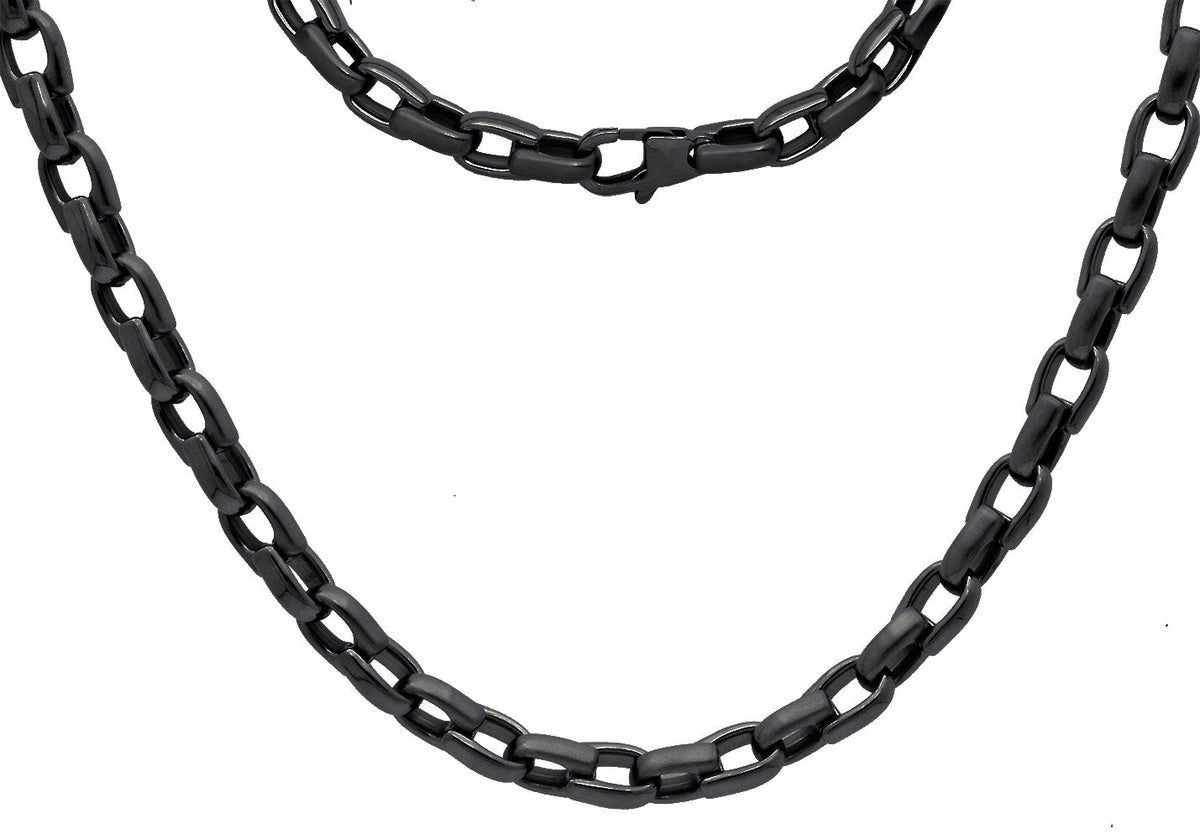 Mens 6mm Black Plated Stainless Steel Link Chain Necklace