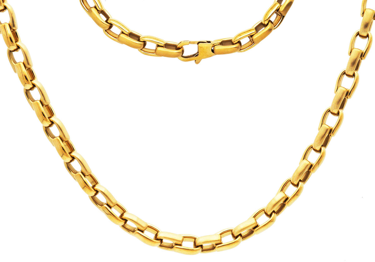 Mens 6mm Gold Plated Stainless Steel Link Chain Necklace