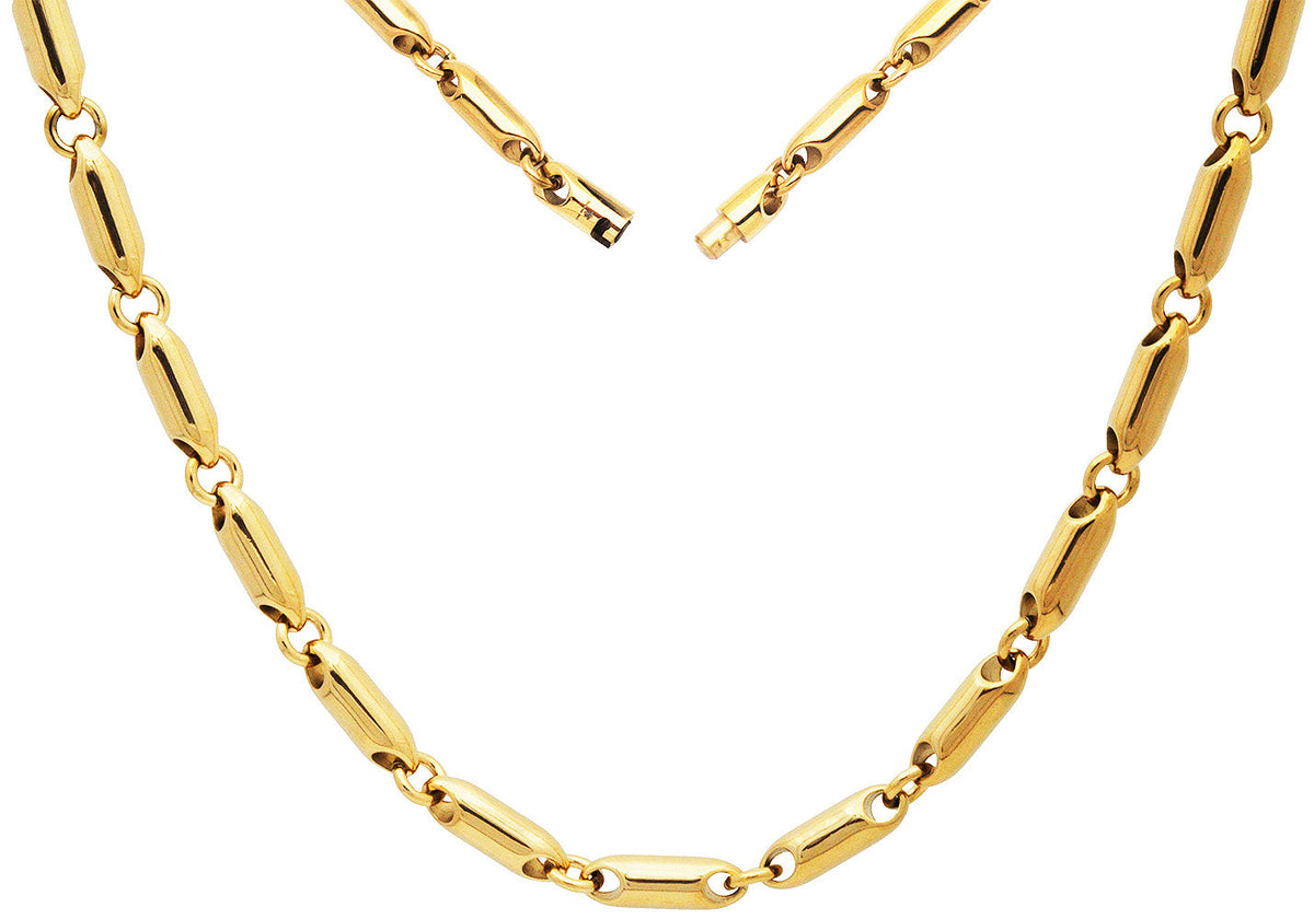 Mens 5mm  Gold Plated Stainless Steel Bullet Link Chain Necklace