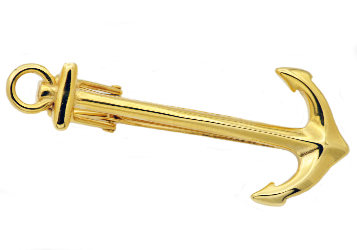 Mens Gold Stainless Steel Anchor Tie Clip