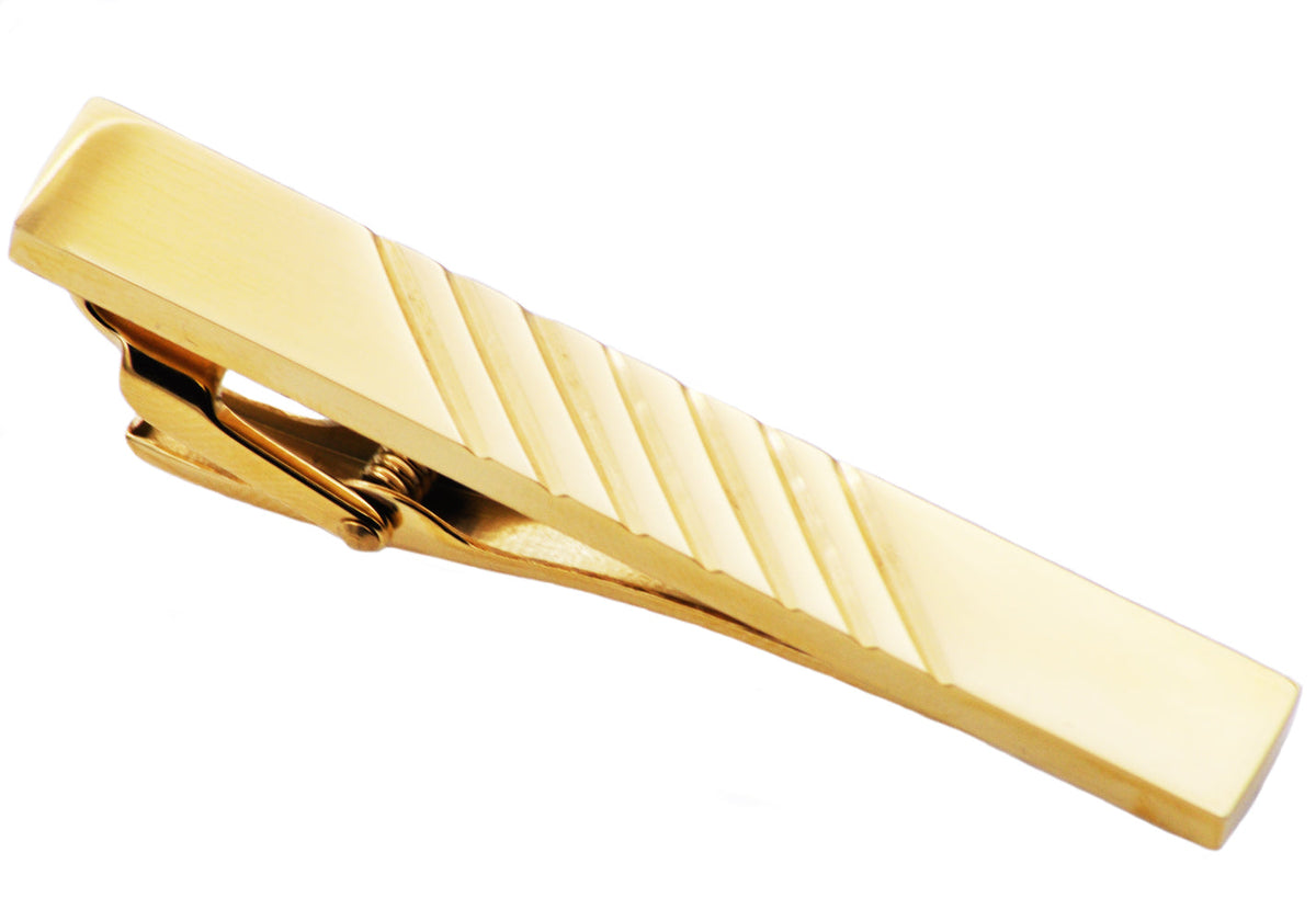 Mens Gold Stainless Steel Tie Clip
