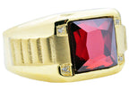 Mens Genuine Red Spinel And Gold Stainless Steel Ring With Cubic Zirconia