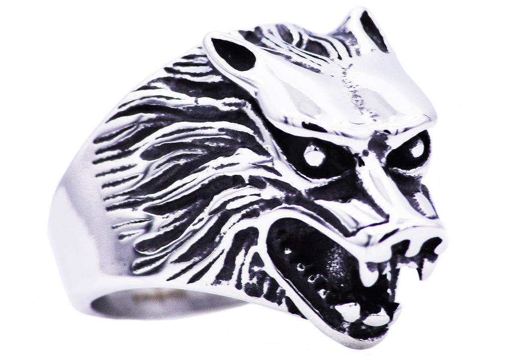 Mens Stainless Steel Wolf Ring