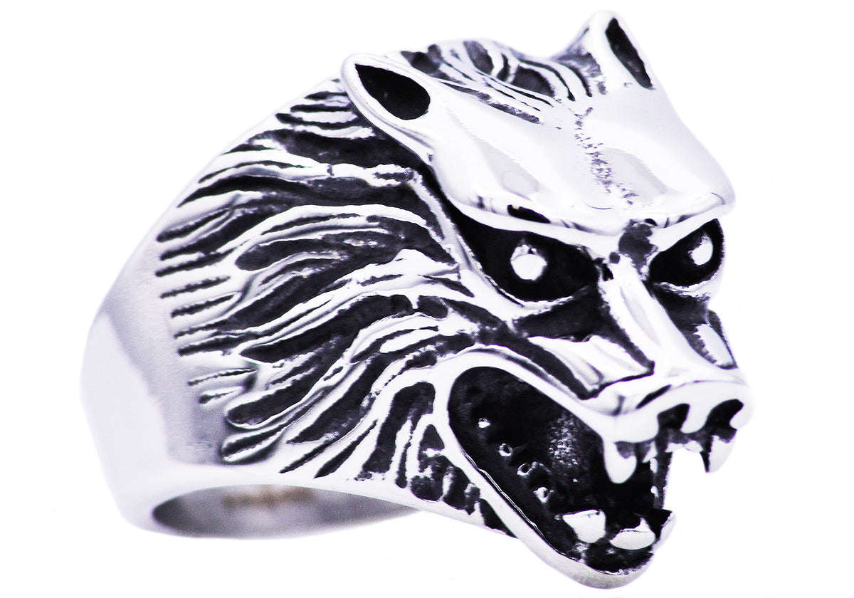Mens Stainless Steel Wolf Ring