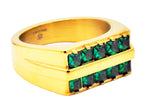 Mens Gold Stainless Steel Ring With Green Cubic Zirconia