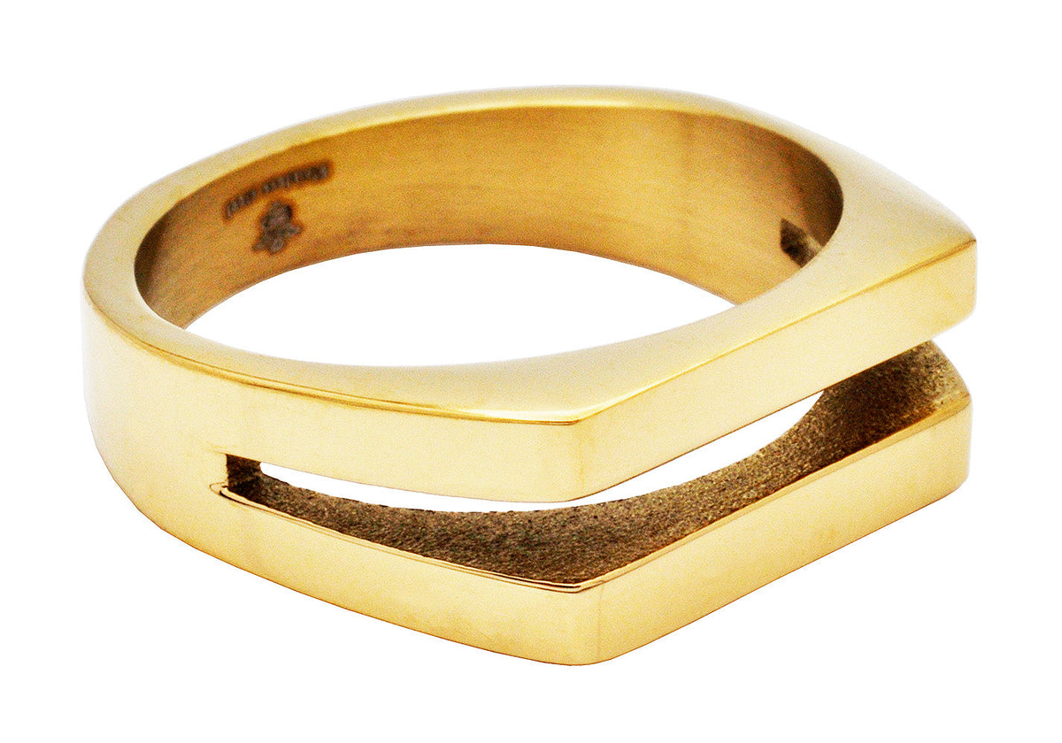 Mens Gold Plated Split Stainless Steel Signet Ring