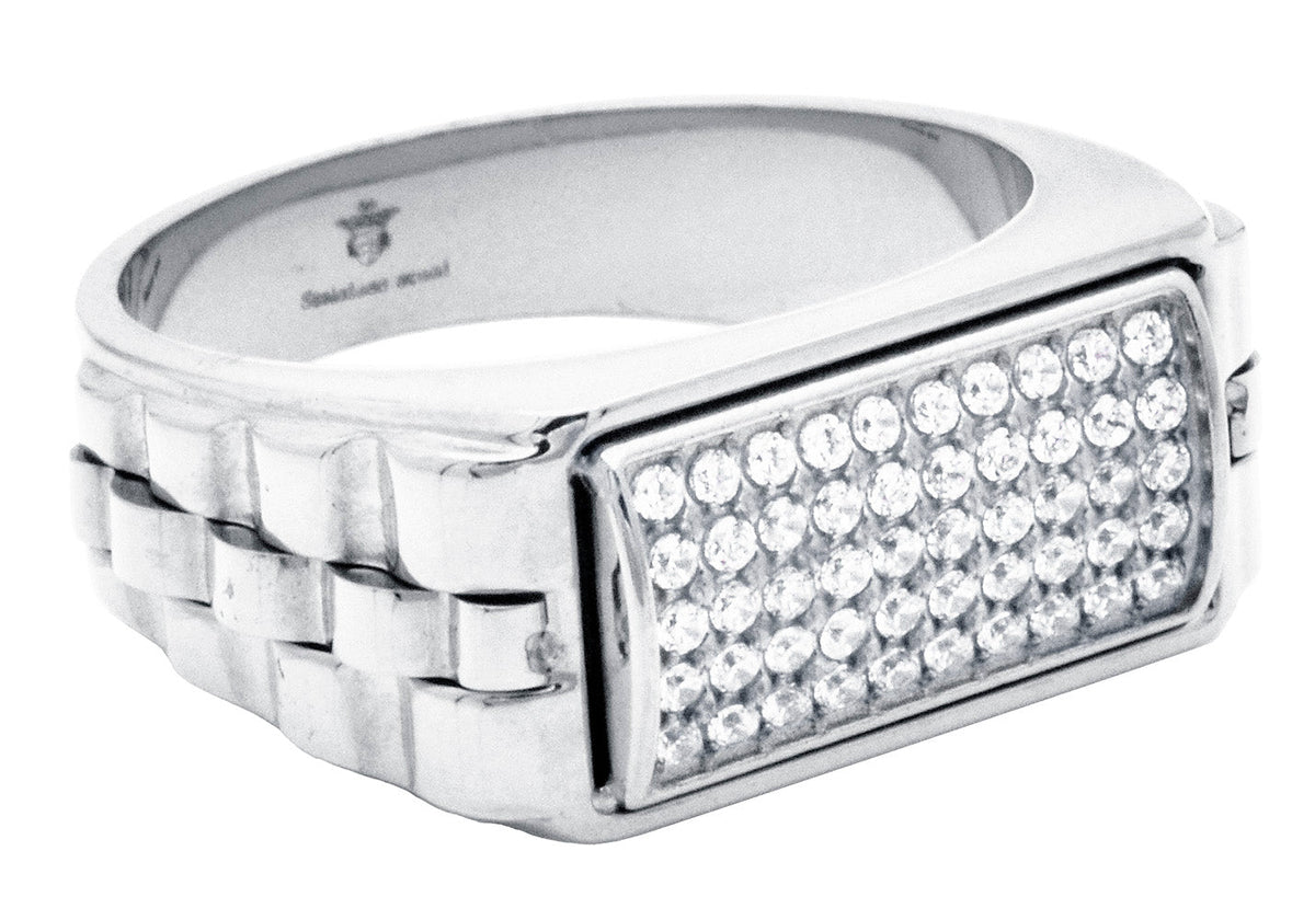 Mens Stainless Steel Signet Ring With  Cubic Zirconia