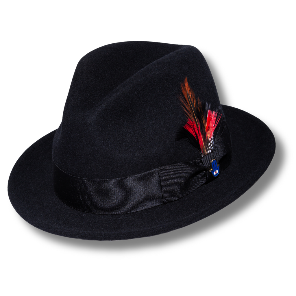 Ferrecci Brooks Soft 100% Australian Wool Felt Body With Removable Feather Black Hat Great For Travel
