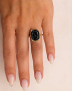 Sterling Silver Elongated Cushion Black CZ Cocktail Ring