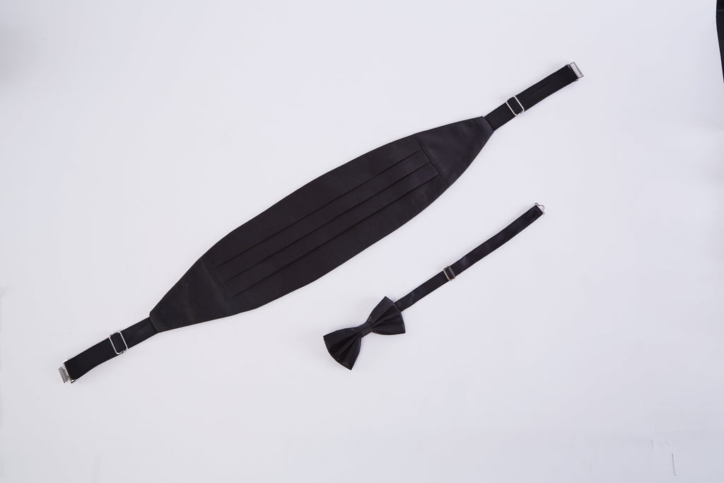 Men's Black Satin Cummerbund & Bow Tie Set – Adjustable Tuxedo Set