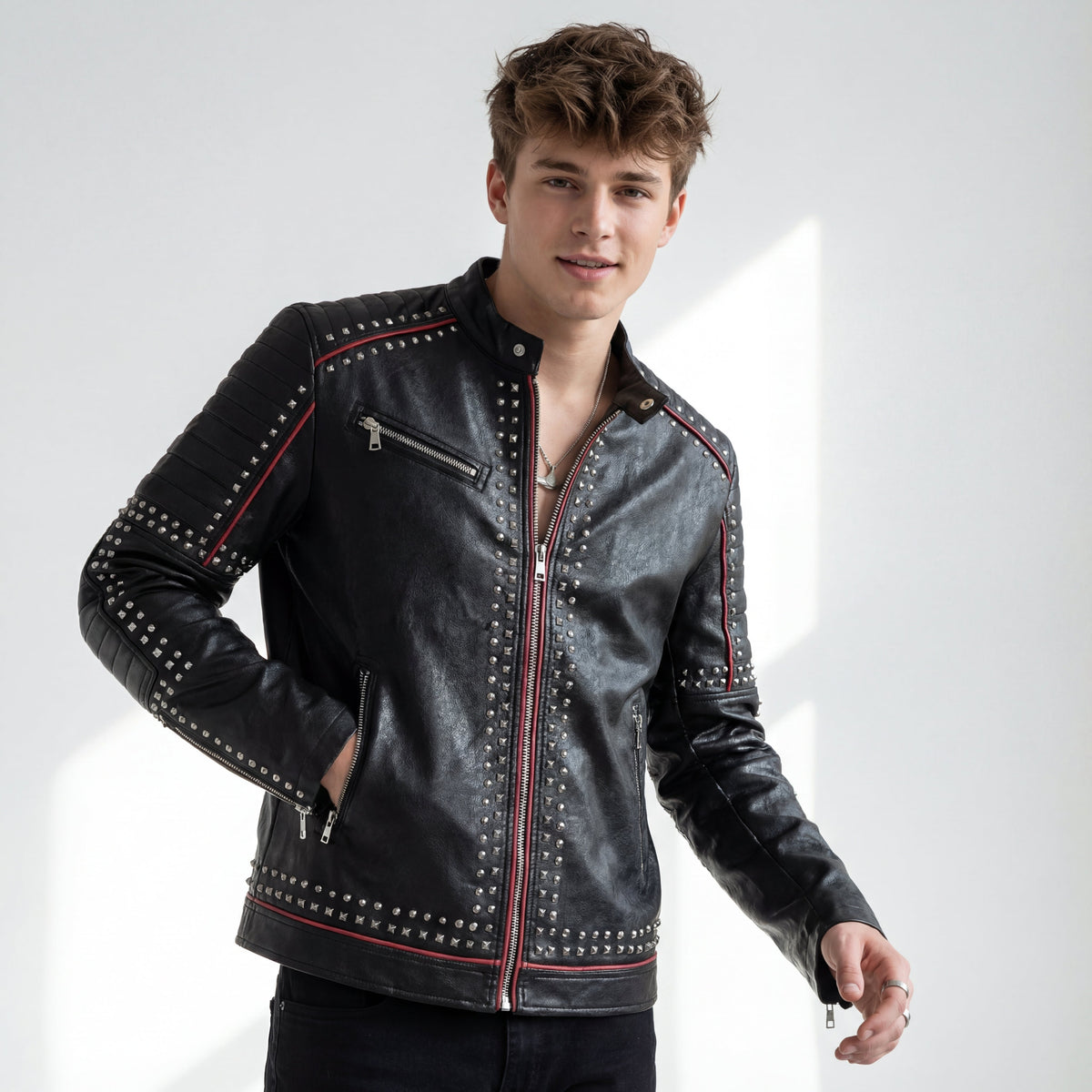 Urban Glimmer PU Leather Moto Jacket BLACK