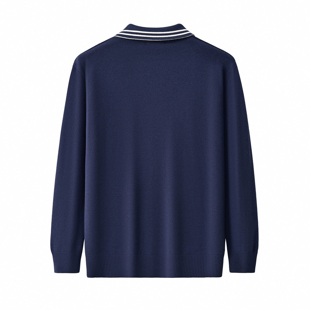 Monarch Tipped Collar Knit Polo LS NAVY