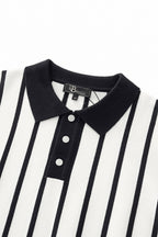 Imperial Stripe Knit Polo LS WHITE