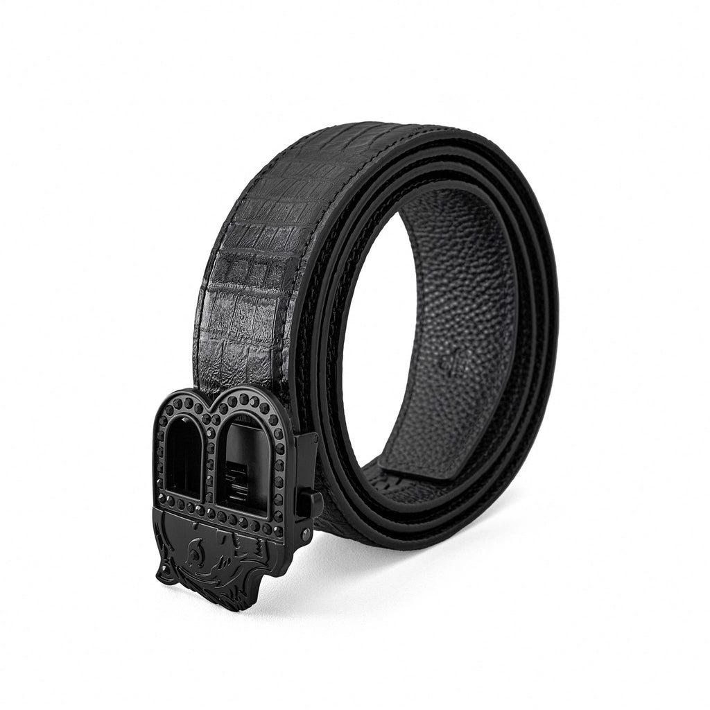 Croc-Embossed Auto BKL Belt BLACK/BLACK