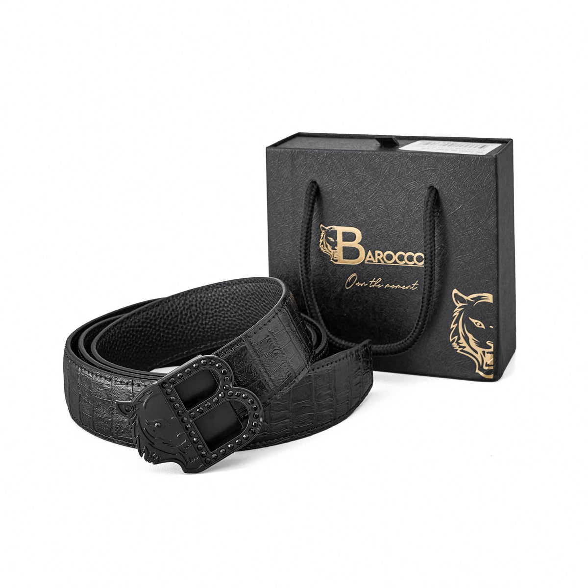 Croc-Embossed Auto BKL Belt BLACK/BLACK