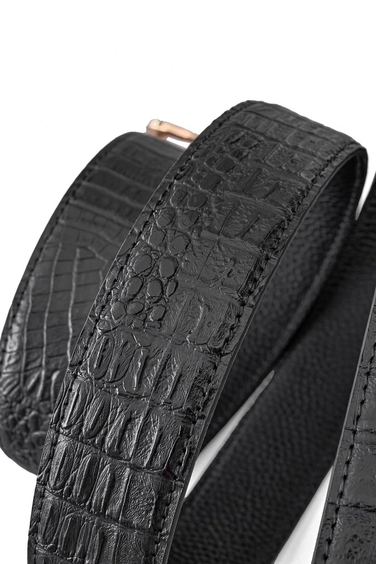 Croc-Embossed Leather Auto BKL Belt – Gold Edition GOLD/BLACK