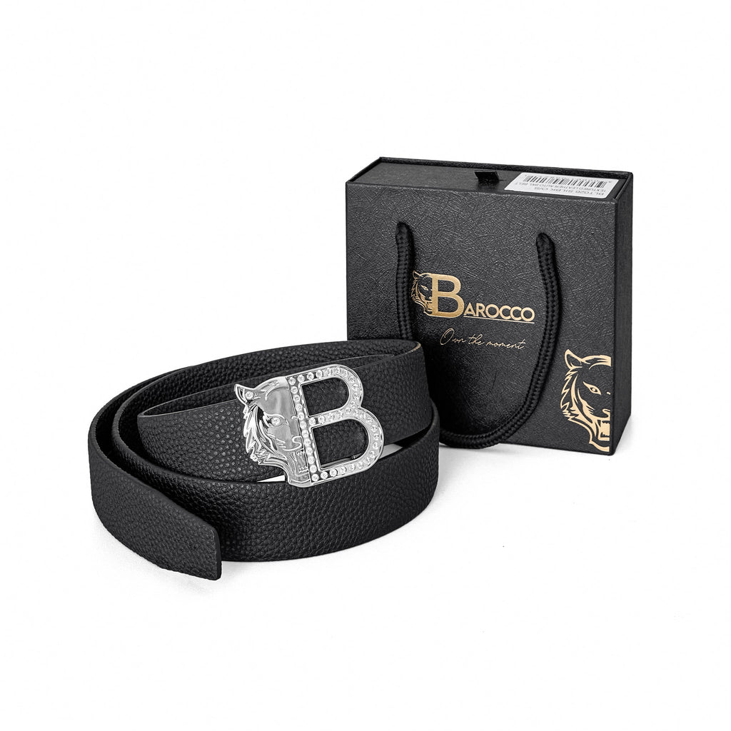 Pebbled Leather Auto BKL Belt – Silver Ed. SILVER/BLACK
