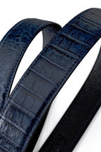 Croc-Embossed Leather Auto BKL Belt – Silver Ed. SILVER/NAVY