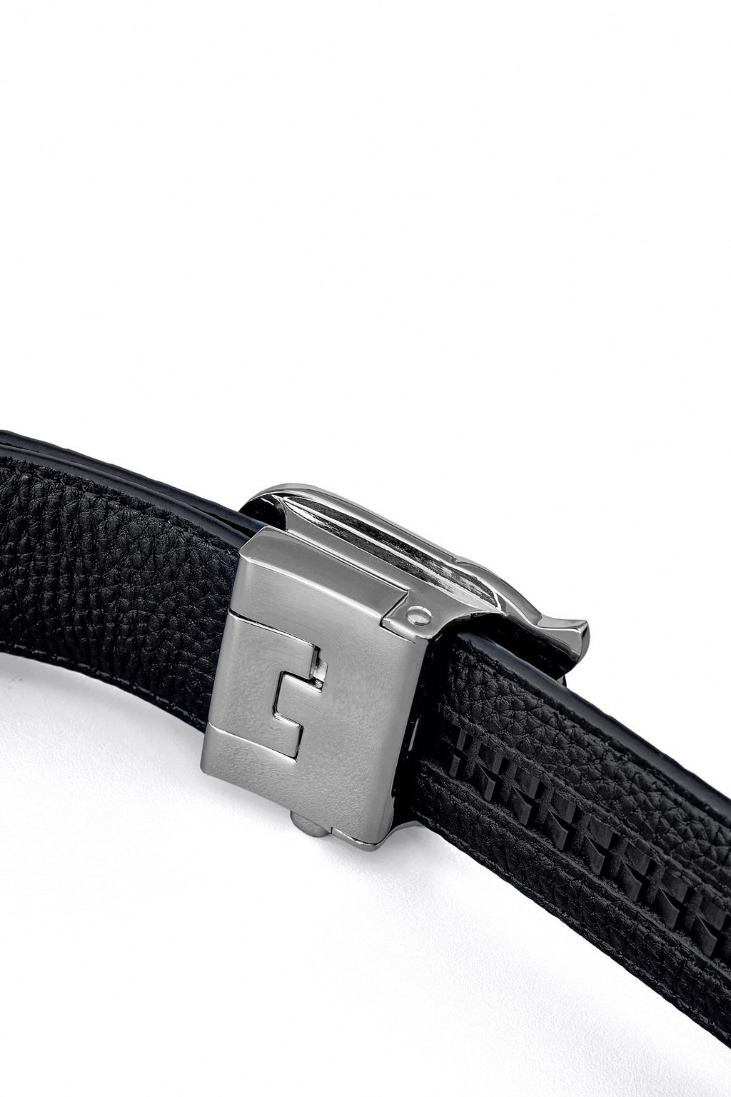 Croc-Embossed Leather Auto BKL Belt – Silver Ed. SILVER/NAVY