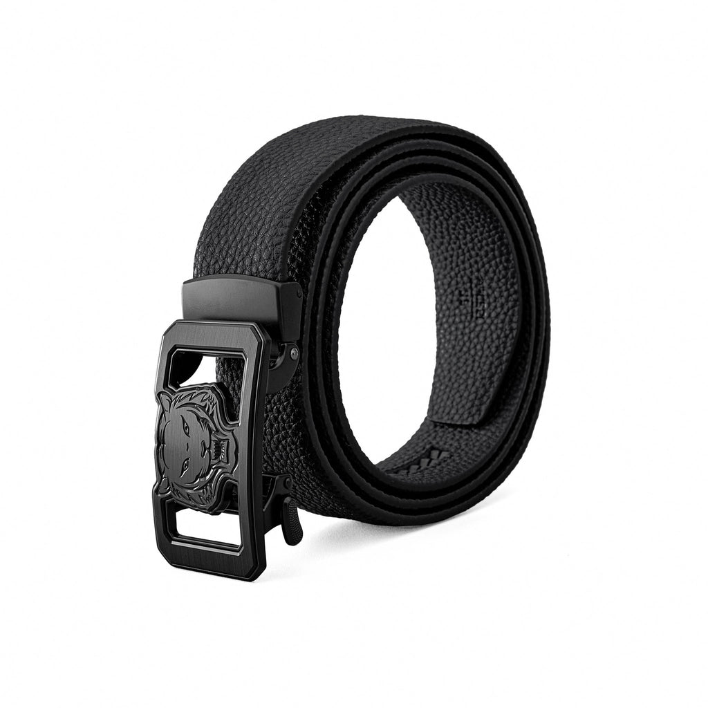 Pebbled Leather Lion Auto BKL Belt – Blackout Ed. BLACK/BLACK
