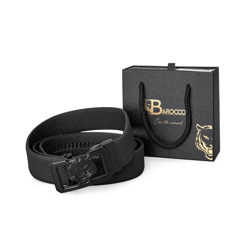Pebbled Leather Lion Auto BKL Belt – Blackout Ed. BLACK/BLACK