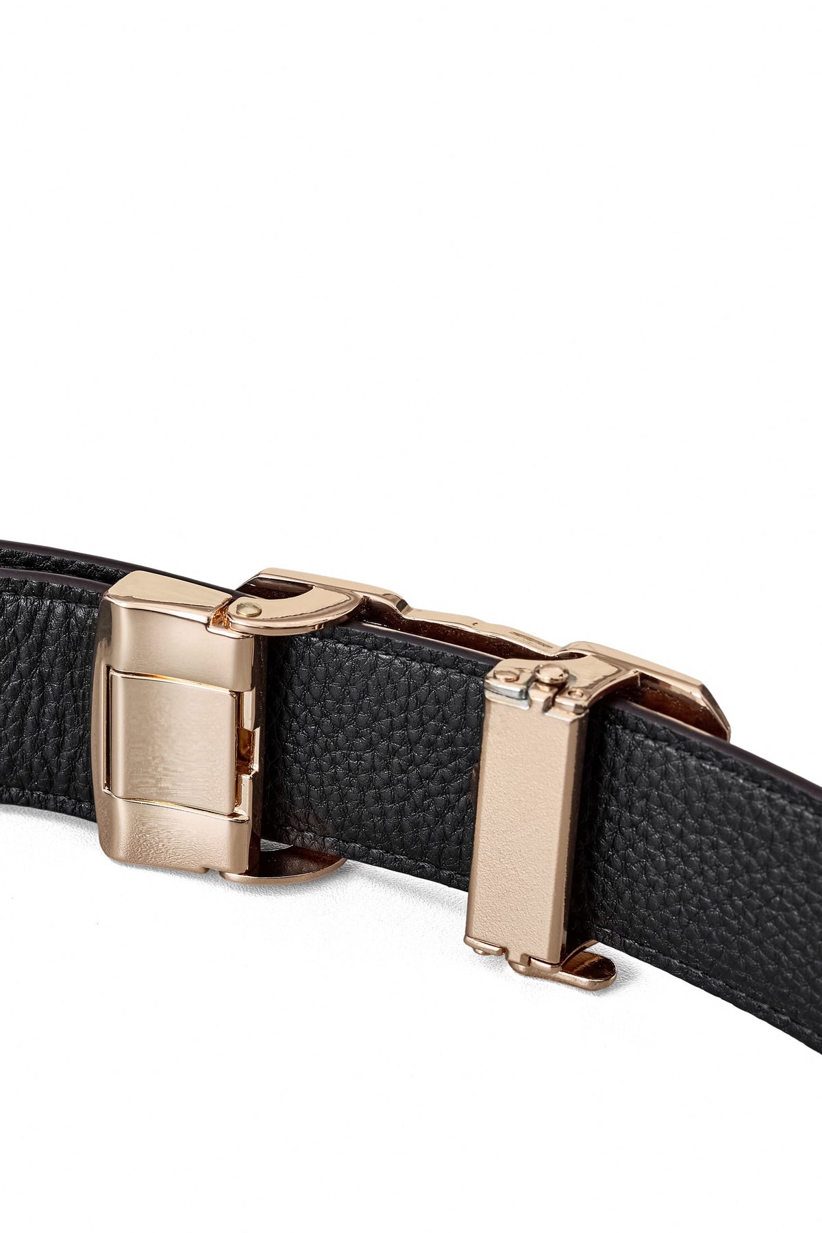 Ostrich-Emb. Leather Lion Auto BKL Belt – Gold Ed. GOLD/COFFEE