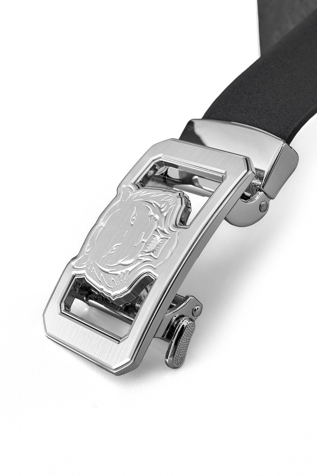 Flat Leather Lion Auto BKL Belt – Silver Ed. SILVER/BLACK
