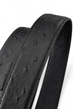 Ostrich-Emb Leather Lion Auto BKL Belt – Gunmetal GUN/BLACK