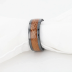 BOURBON Black Zirconium Ring with Whiskey Barrel Wood Inlay and Black Sapphires - 8mm