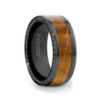 BOURBON Black Zirconium Ring with Whiskey Barrel Wood Inlay and Black Sapphires - 8mm