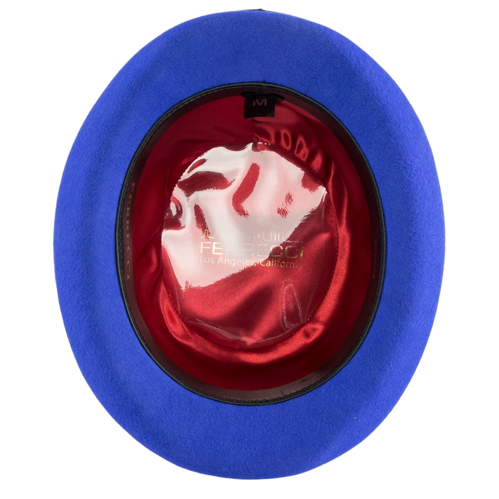 Men's Royal Blue Derby Hat | Premium 100% Wool Felt Bowler Hat with Feather - Ferrecci