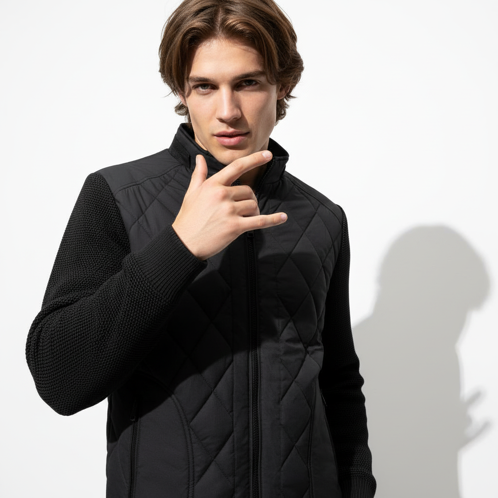 Urban Crest Quilted Bomber Jacket BLACK