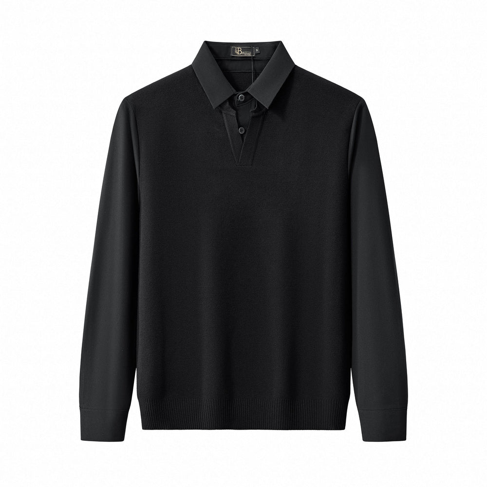 Lustre Knit LS Polo BLACK/BLACK