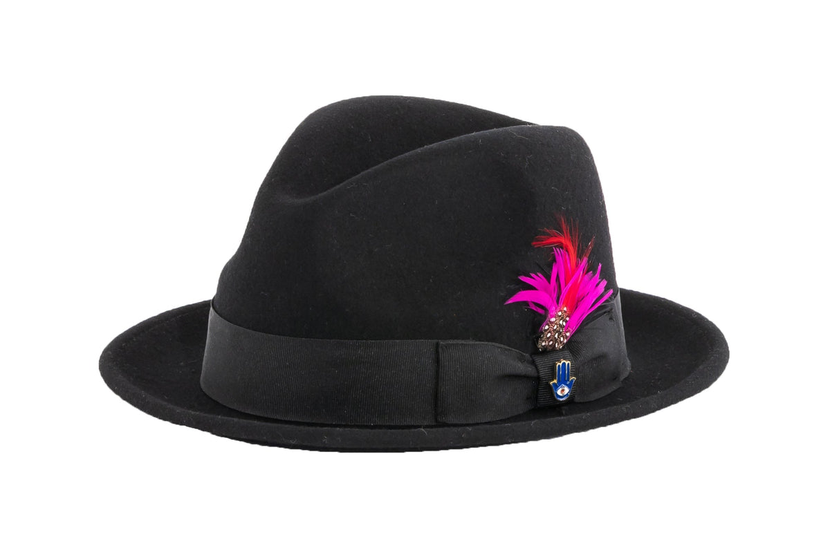 Ferrecci Brooks Soft 100% Australian Wool Felt Body With Removable Feather Black Hat Great For Travel