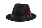Ferrecci Brooks Soft 100% Australian Wool Felt Body With Removable Feather Black Hat Great For Travel