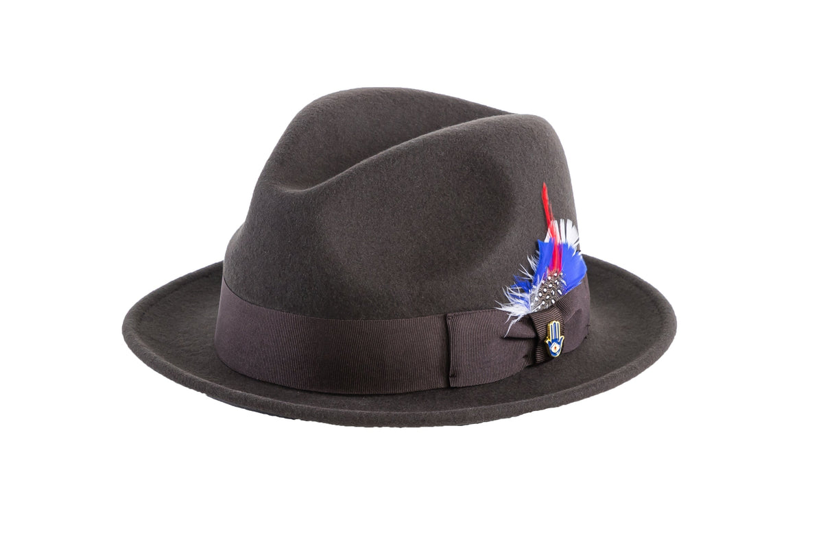 Ferrecci Brooks Trilby Soft 100% Australian Wool Felt Body with Removable Feather brown hat Great for Travel