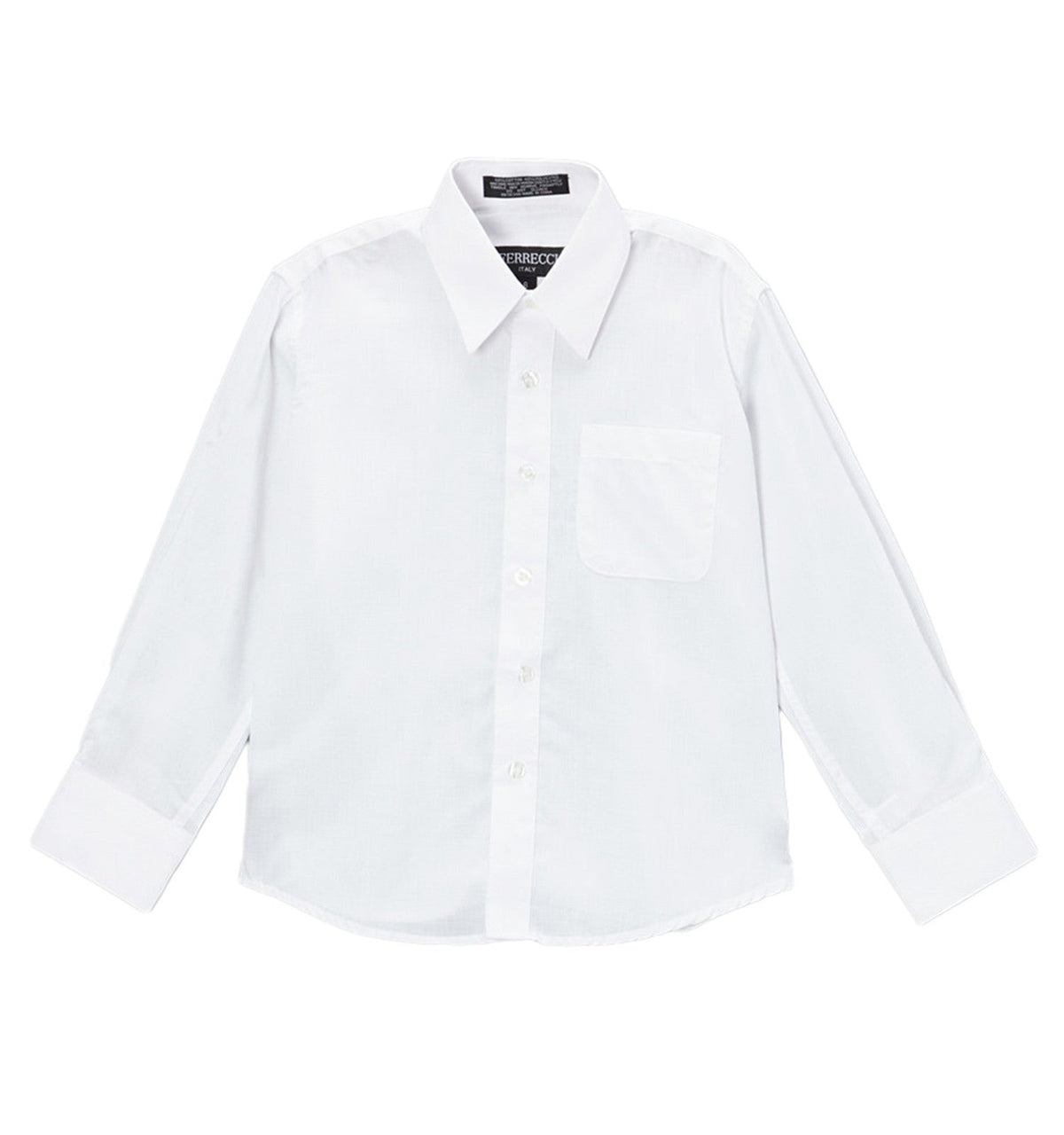 Boys White Dress Shirt - Kids Formal Shirt with Spread Collar, Sizes 2-20 | Ferrecci