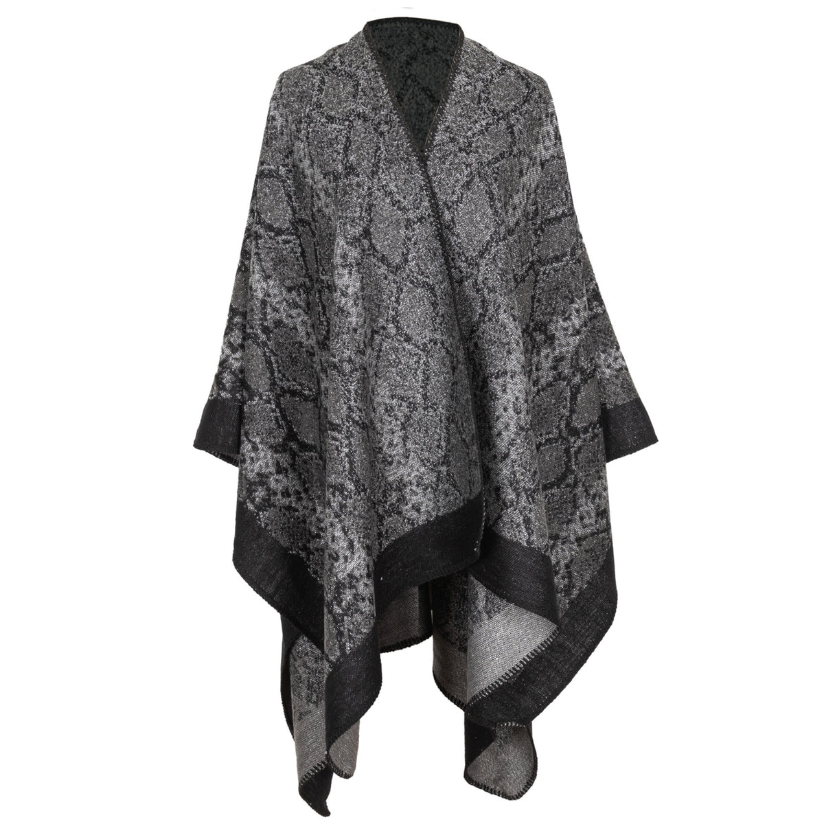 Reese - Womens Jacquard Snake Open Front Poncho
