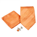Men's Orange-Orange Striped Floral Pattern Design 4-pc Necktie Box Set