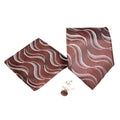 Men's Brown Wavy Geometric Pattern Design 4-pc Necktie Box Set