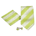 Men's Green-Silver Scattered Striped Design 4-pc Necktie Box Set