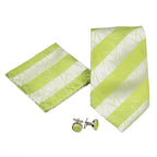 Men's Green-Silver Scattered Striped Design 4-pc Necktie Box Set