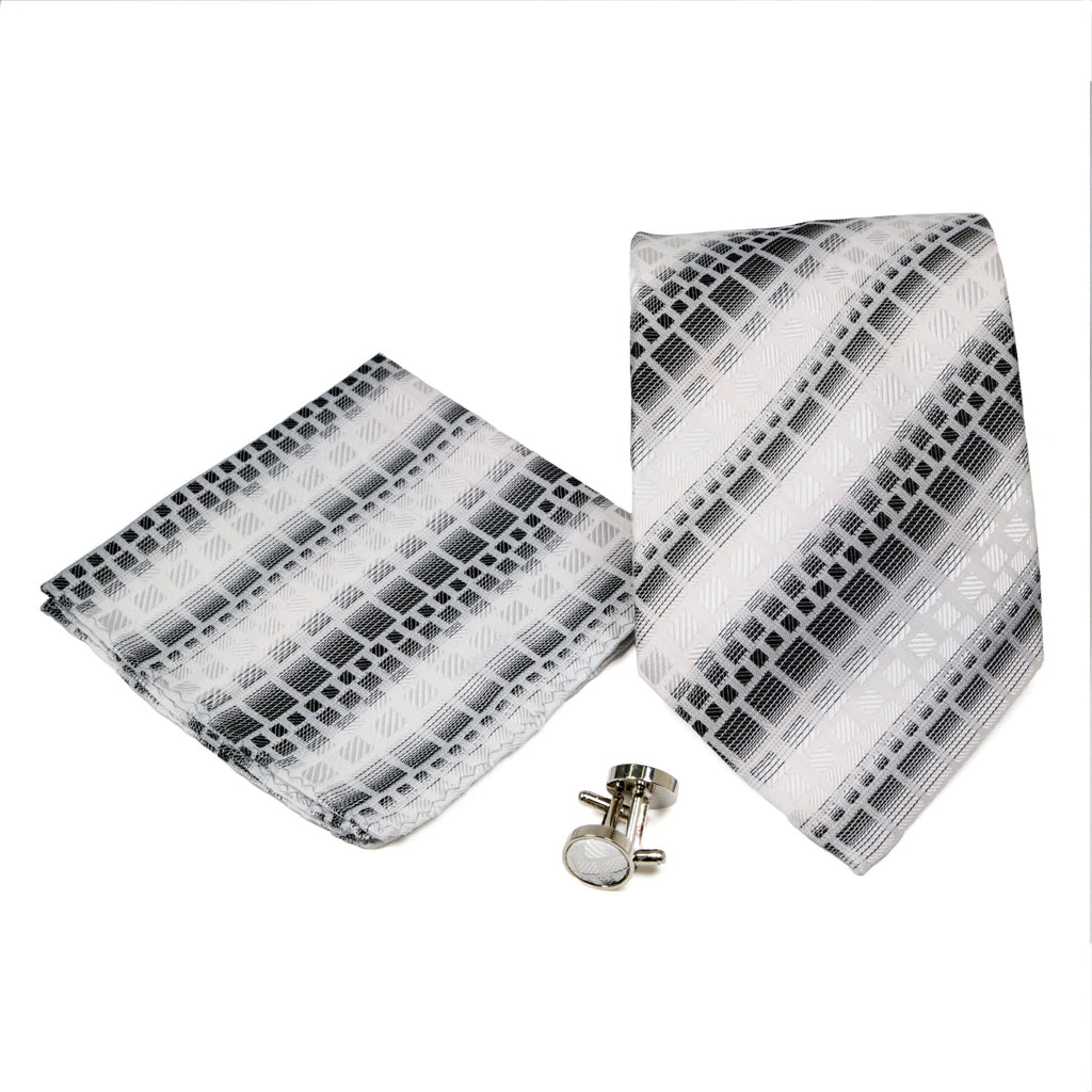 Men's Grey Geometric Pattern Design 4-pc Necktie Box Set