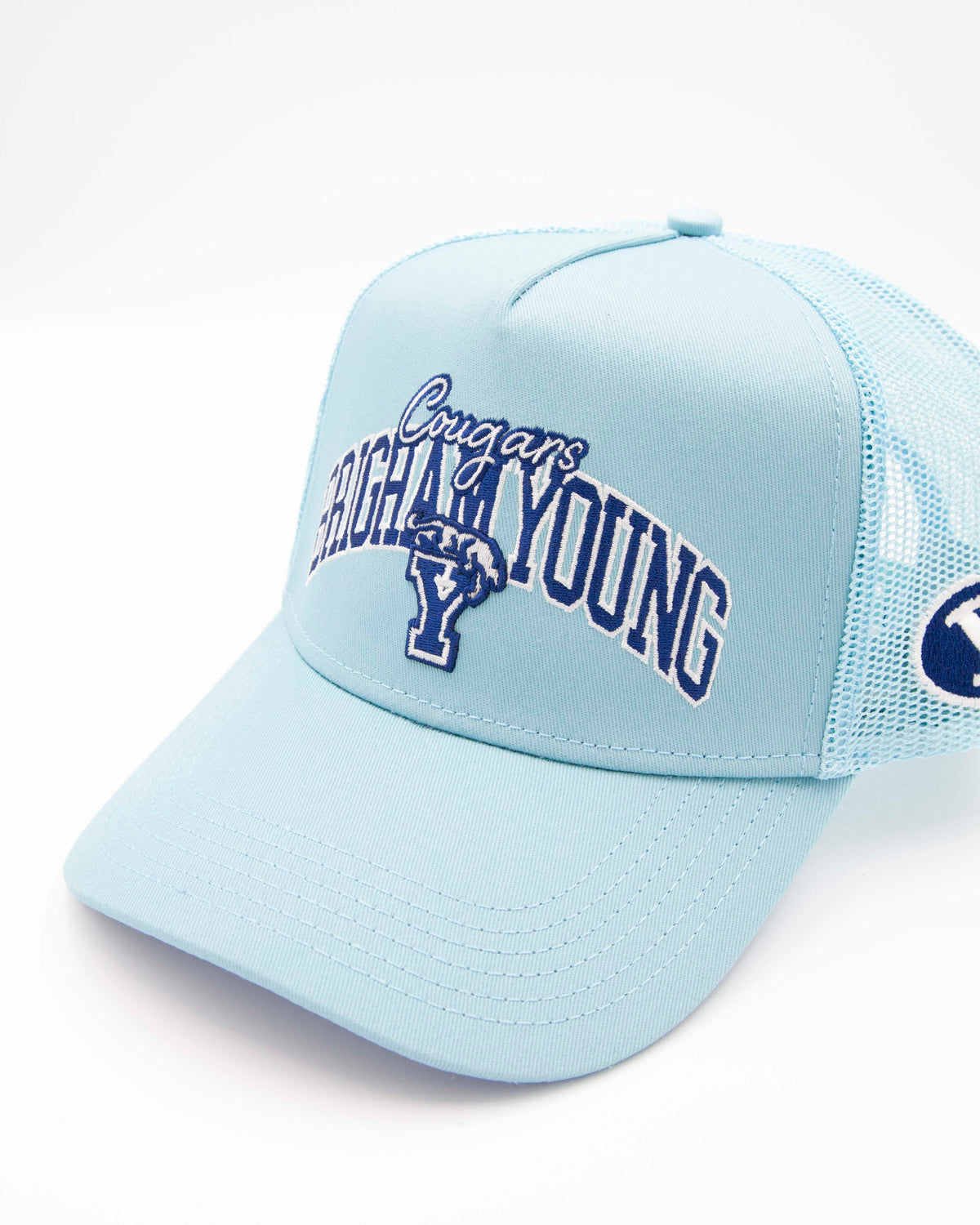 BYU Powder Blue Embroidered Trucker Hat
