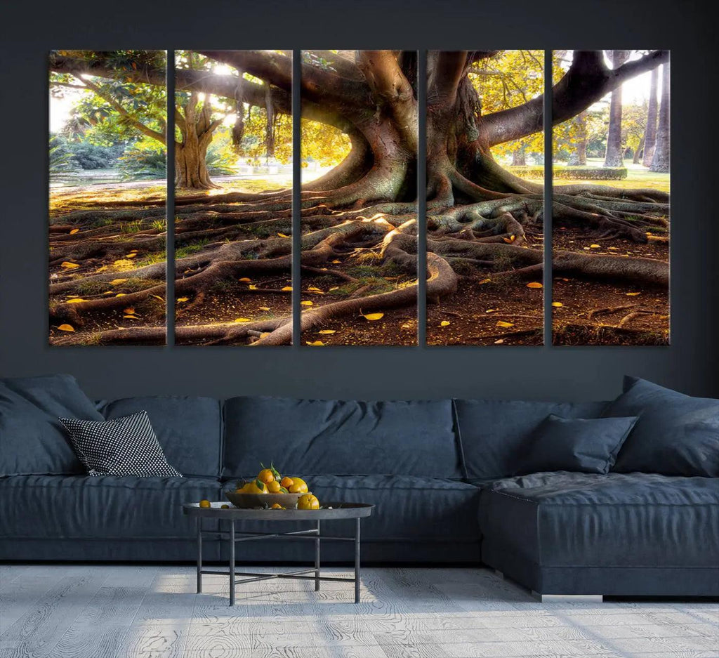Banyan Tree Canvas Wall Art Print - Majestic Roots and Sunlit Canopy