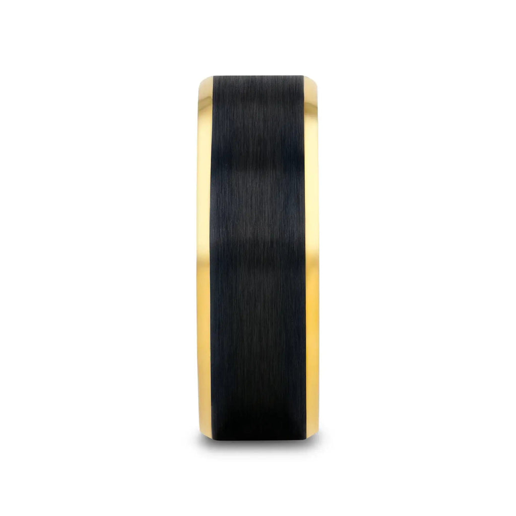 BEAUMONT Gold-Plated Titanium Beveled Ring with Brushed Black Center – 8mm