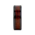 BENNY Black Ceramic Polished Beveled Edges Men’s Wedding Band with Bubinga Wood Inlay - 8mm